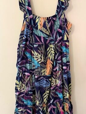 beachlunchlounge Navy Tropical Leaf Print Dress, Open Back, XXXL